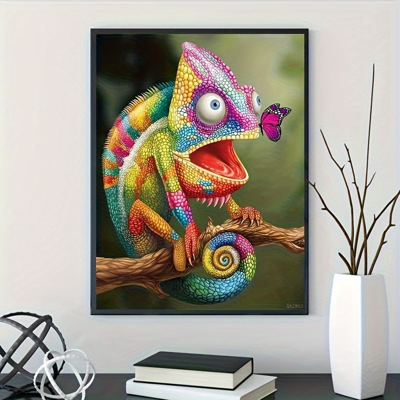 

Colorful Chameleon 5d Diamond Painting Kit For Adults, Cartoon Themed Round Diamond Art Craft Set, Diy Full Drill Gem Artwork For Wall Decor, 30x40cm Canvas