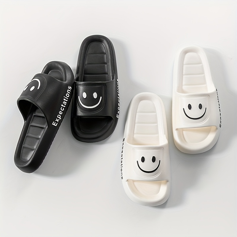 Chic Cartoon Face Slides - Soft EVA Material, Thick Sole Indoor Slippers for Couples, Comfortable and Stylish Bedroom Footwear, All-Season Wear