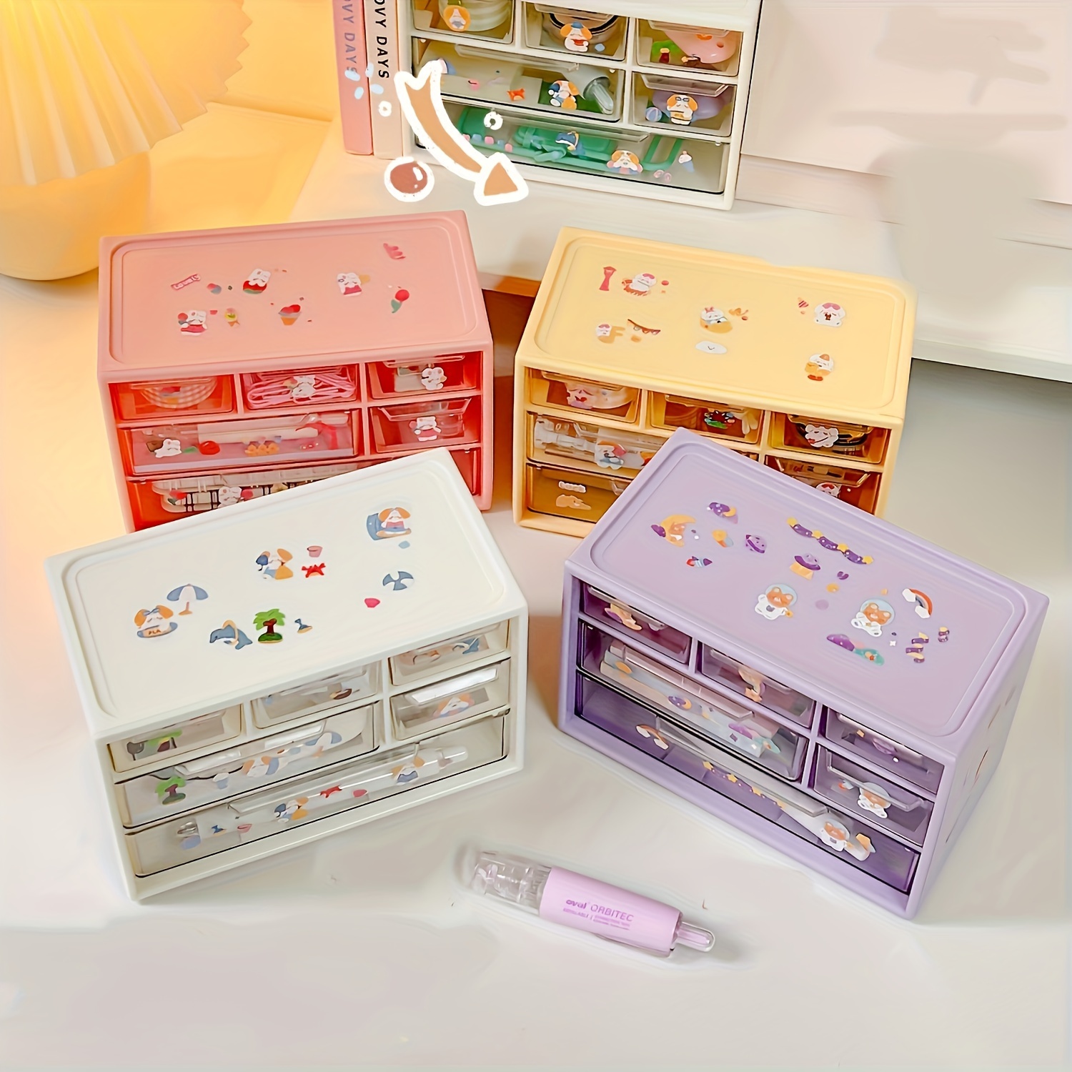 

6-grid Plastic Storage Box, Cute Drawer Style Storage Box, Hair Accessory Storage Box, Desktop Organization Box, Suitable For Dormitory, Family Bedroom, Study Office