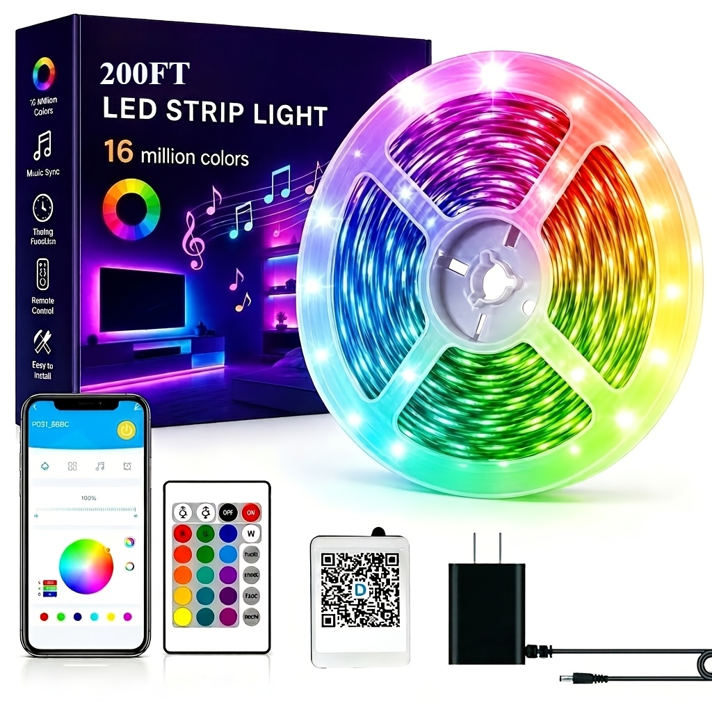 LED Light Strips 16.4/100/130/200 FT. Intelligent Light Bars, Suitable for Bed , Desks, Indoor  .   Birthday Gifts for Bed . Supports App Control (Timed, RGB Color Change, Music Rhythm)