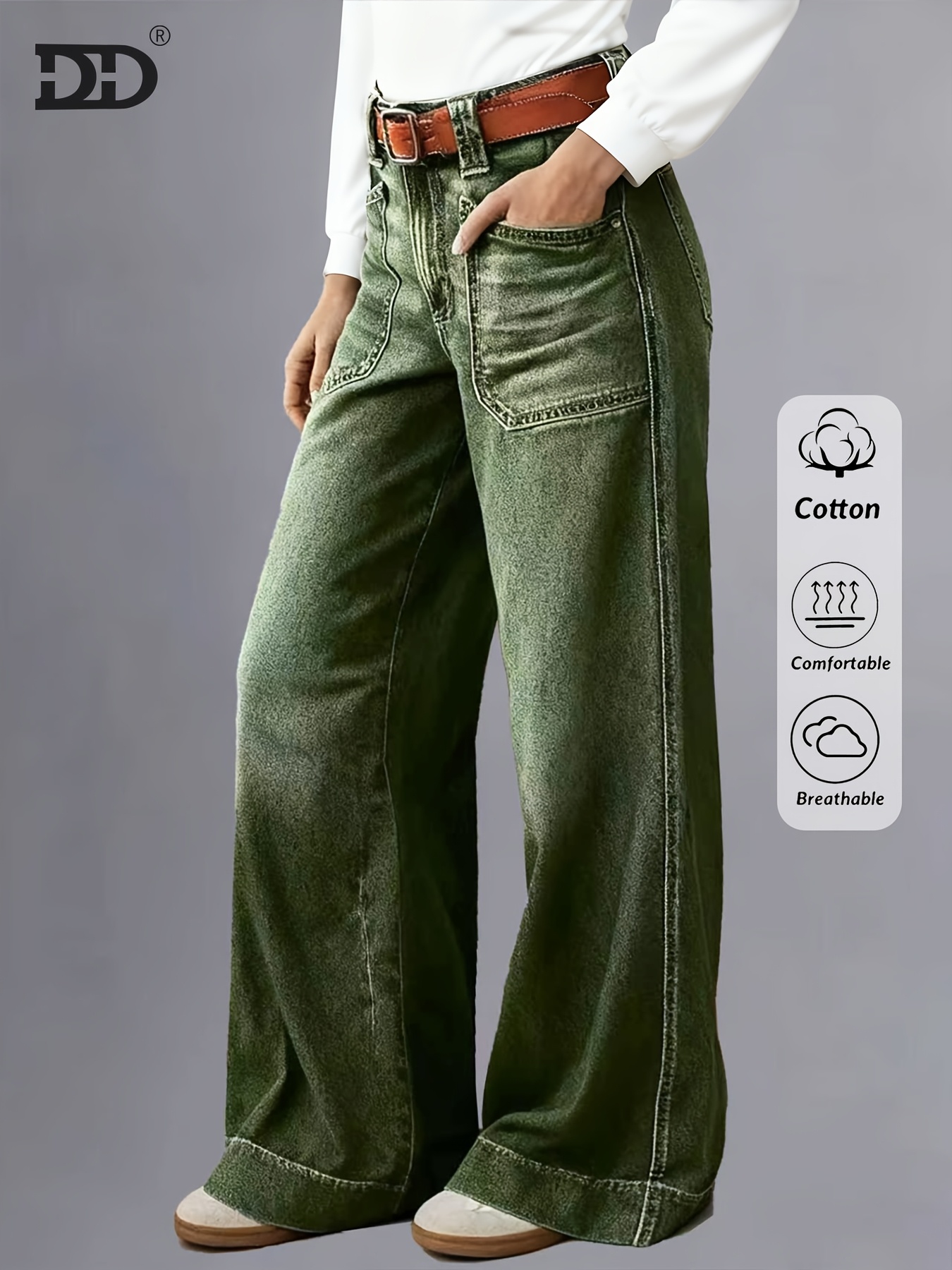 Green Wide-Leg Jeans