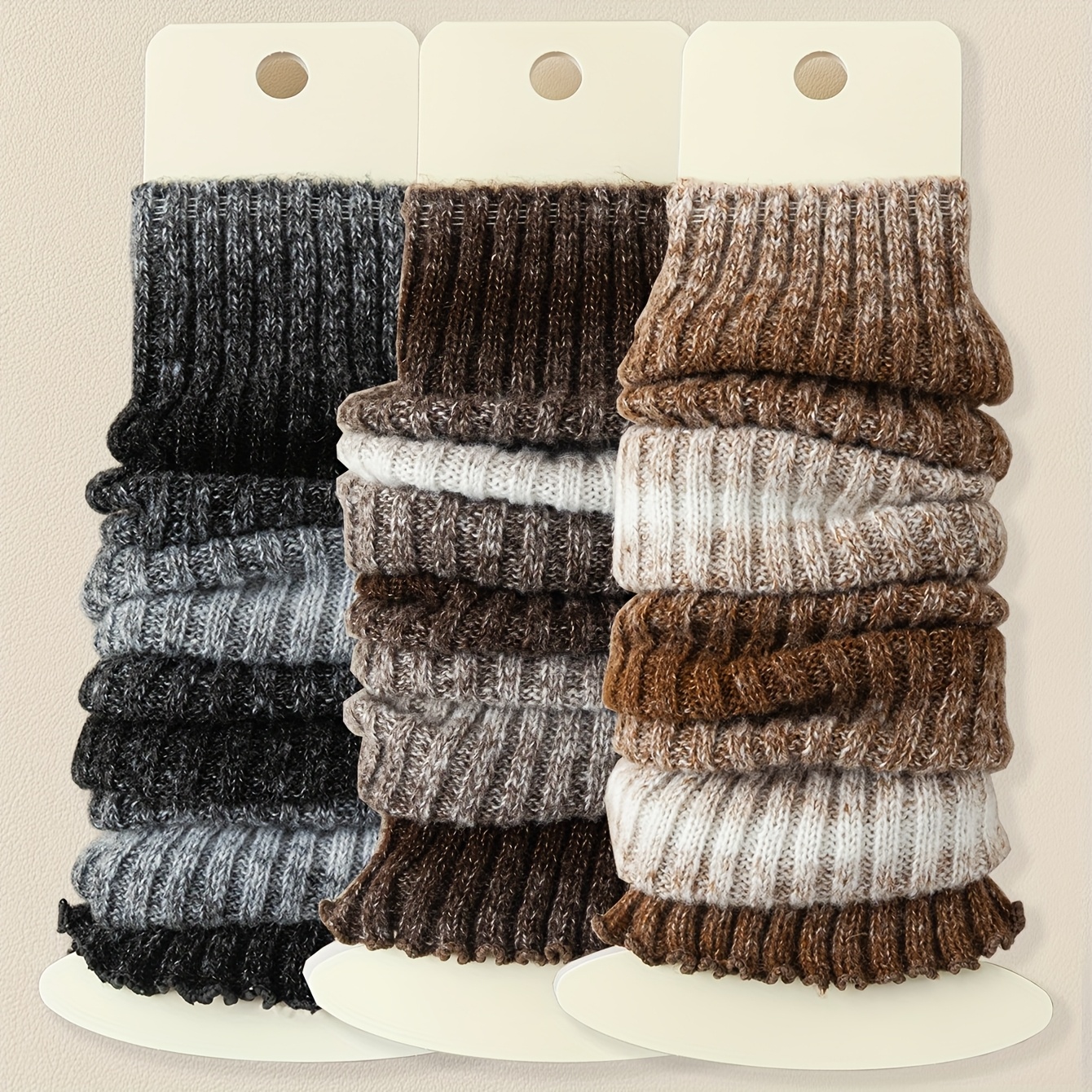 Image of 1/2/3/4 Pairs Of Women's Gradient Color Sock Covers, Thickened For Autumn And Winter, With Piled-up Calf Socks, Vintage Leg Guards, Fashion, Spring , Lace-up, Medium-length Leg Covers