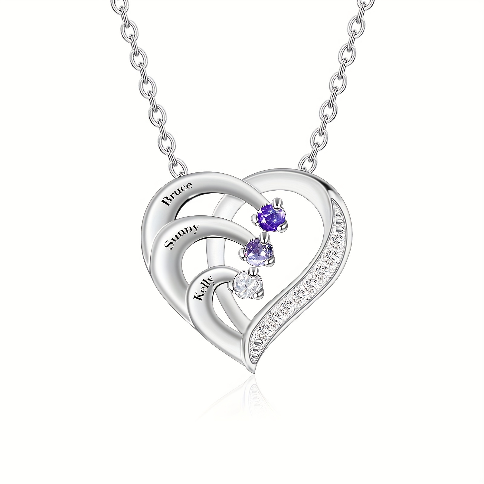 TEMU 1pc Women's Elegant Heart-shaped Pendant, Customized With Birthstone And Engraved Name, In Colors, Stylish High-end Boutique Pendant Ideal For