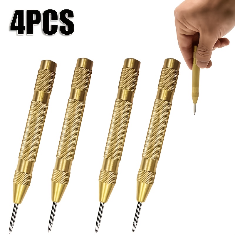 TEMU 4pcs Golden Precision Automatic Center Impact Tool Set - 5-inch Adjustable Spring Mechanism, Rust-proof Head, Suitable For Diy Use With Metal,
