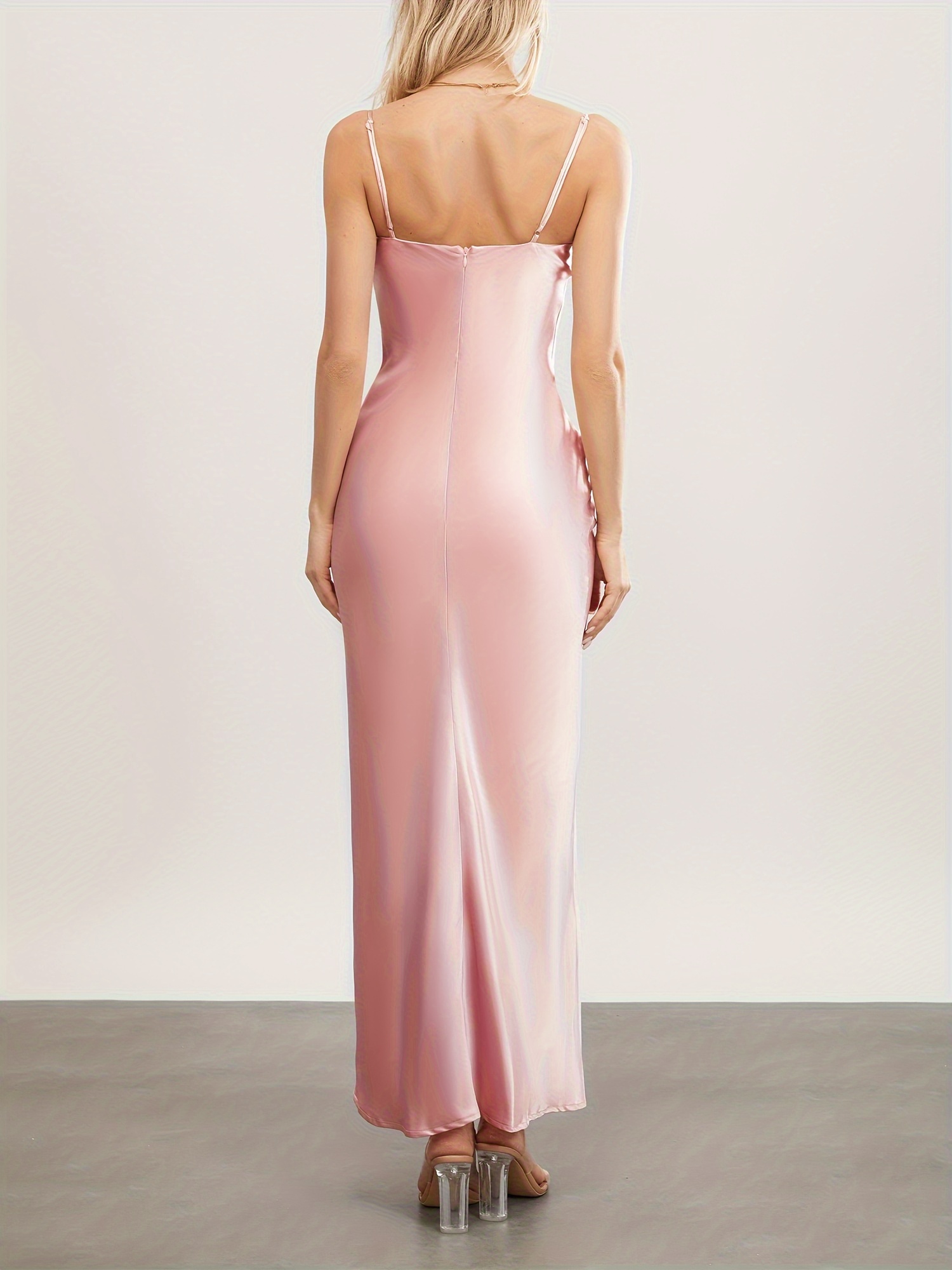 women long bodycon dress solid color spaghetti strap cowl - Temu