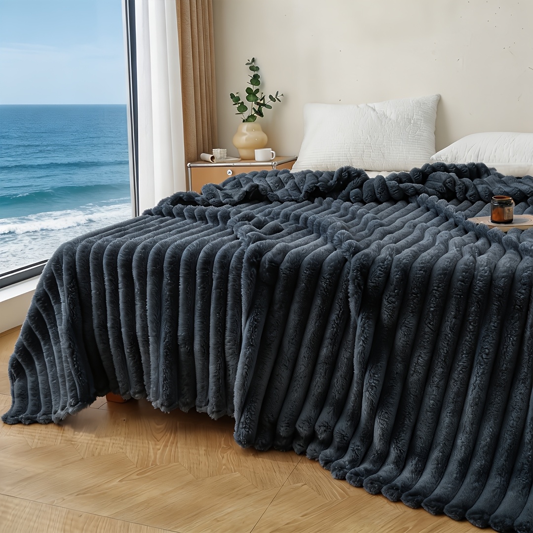 Image of Luxury Faux Rabbit Fur Blanket, Solid Color - Soft, Warm, And Comfortable, Suitable For Sofa, Bed, Office, And Travel - Multipurpose, Gift