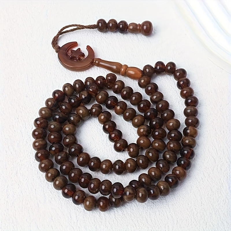 Image of 1 Pic Arabic Beads Rosary With Star And Moon Charms - Classic Acrylic Beads For , Perfect For Daily Wear, Parties, And, Religious Accessory | Glossy Finish Beads