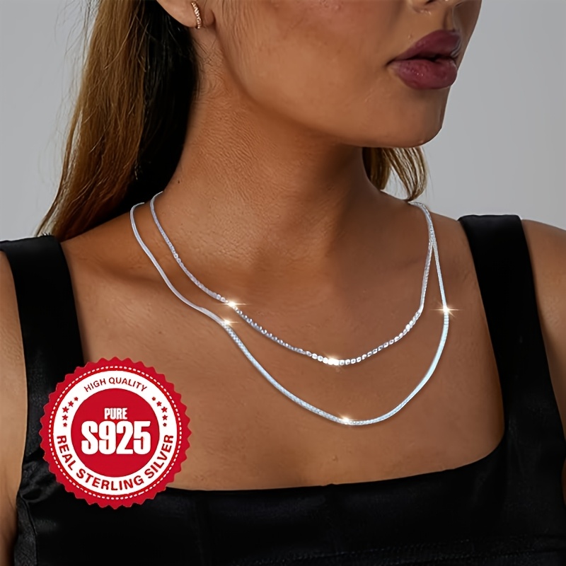 

2pcs Elegant 925 Sterling Silver Necklaces - , Casual Attire & , Ideal Holiday Gift, , Must-have