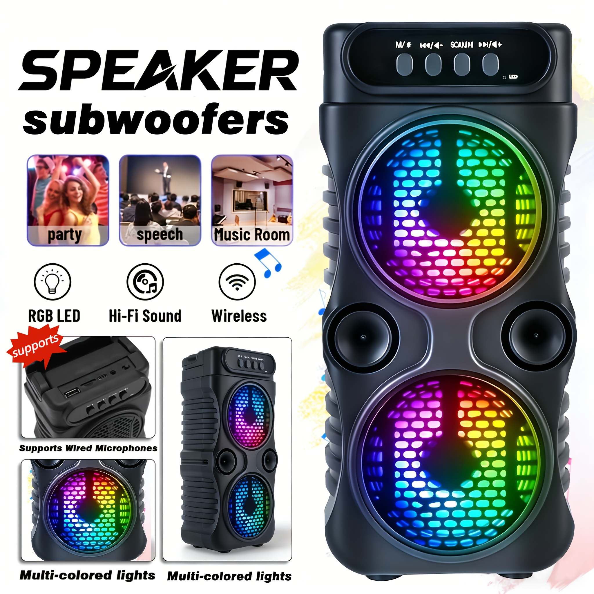 portable wireless bluetooth speaker heavy   1200mah large capacity with rgb led light usb charging and fm radio dual drivers 3 inches wide suitable for outdoor camping perfect gift for   back to school gift