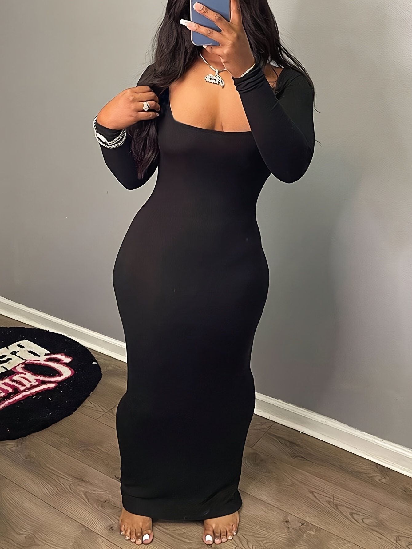 plus size black dress long sleeve sold on Temu United States