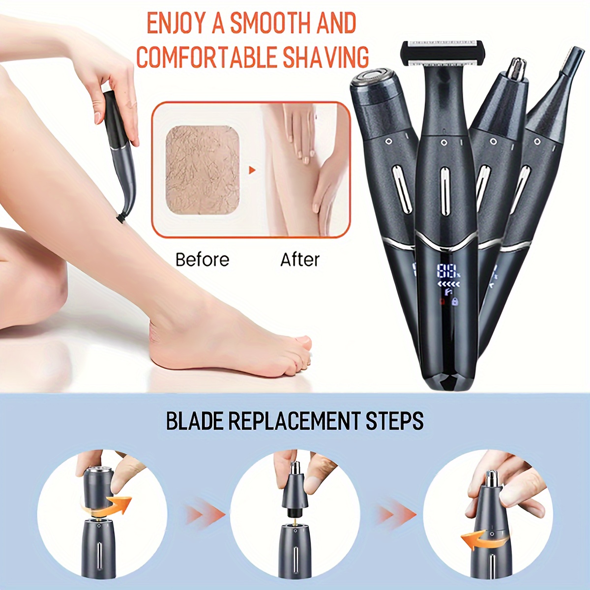Body shaver, 4-in-1 electric hair remover, suitable for both men and women, multifunctional body and face shaver for women, trimmer for Men's private parts, armpits and legs, a holiday gift for her