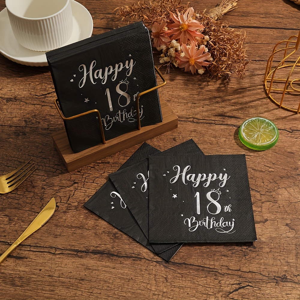 TEMU 15 Double-layer Black Golden-embossed Disposable Napkins With Numbers And Letters, Suitable For Birthday Parties, Company Team-building
