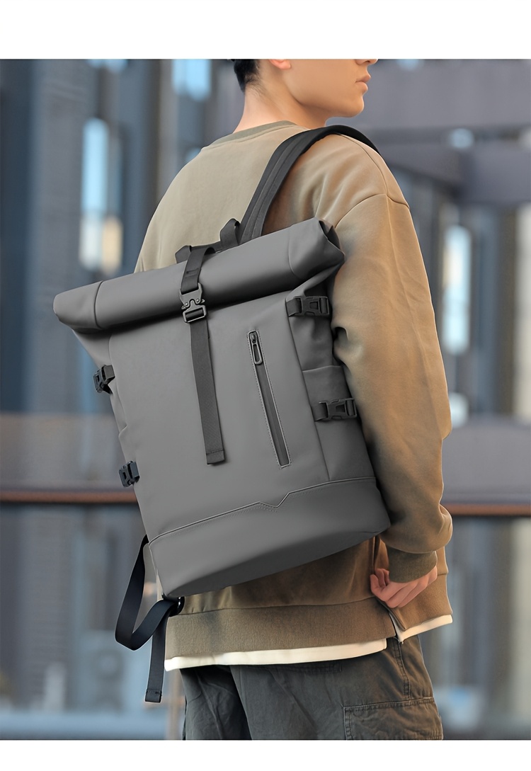 Men's New Trendy Fashion Roll-Top Backpack, Men's School Bag, Casual Travel Sports and Gym Backpack, Large Capacity Multi-Functional Backpack, Women's Matching Casual Backpack