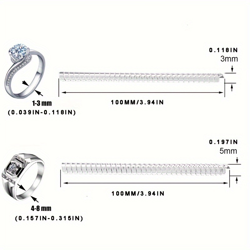 4pcs/set Ring Size Adjuster Invisible Jewelry Sizer Shrinking Wrapping Anti Detachment Protection Ring Guard Ring Sizer Adjuster Clear Ring Size Reducer For Loose Rings Fit Almost Any Ring