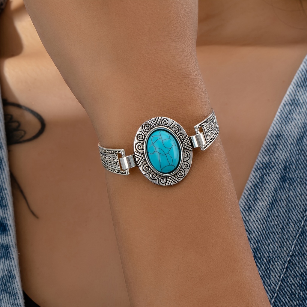 

-chic Vintage Turquoise-inspired Bracelet - Zinc Alloy, Versatile & Stylish For Casual Attire Or Parties