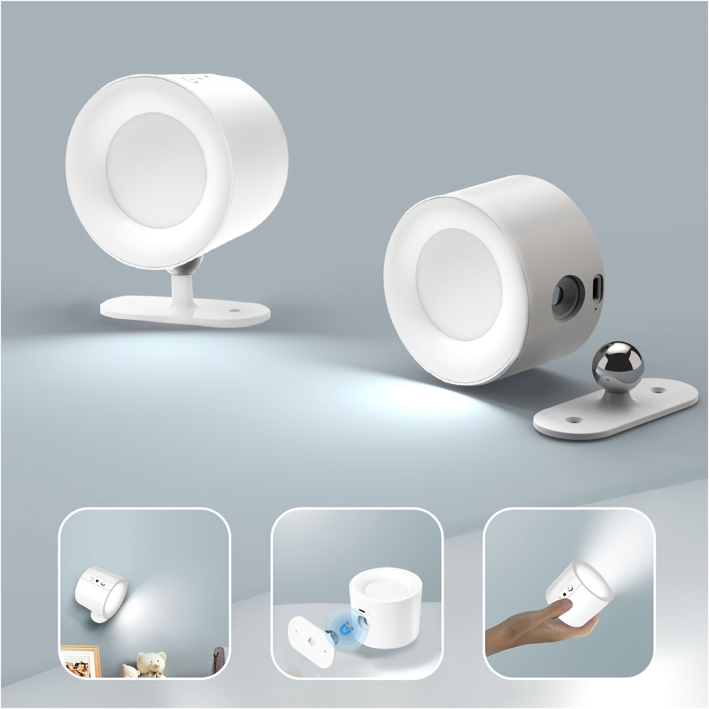 Two Smart Wall Lamps Featuring Three Control Options (Touch, Remote, Daylight Sensor), Rechargeable with a 1200Mah Battery, Adjustable Brightness, Easy Installation, Three Lighting Modes (White, Warm, And a Combination of Both)