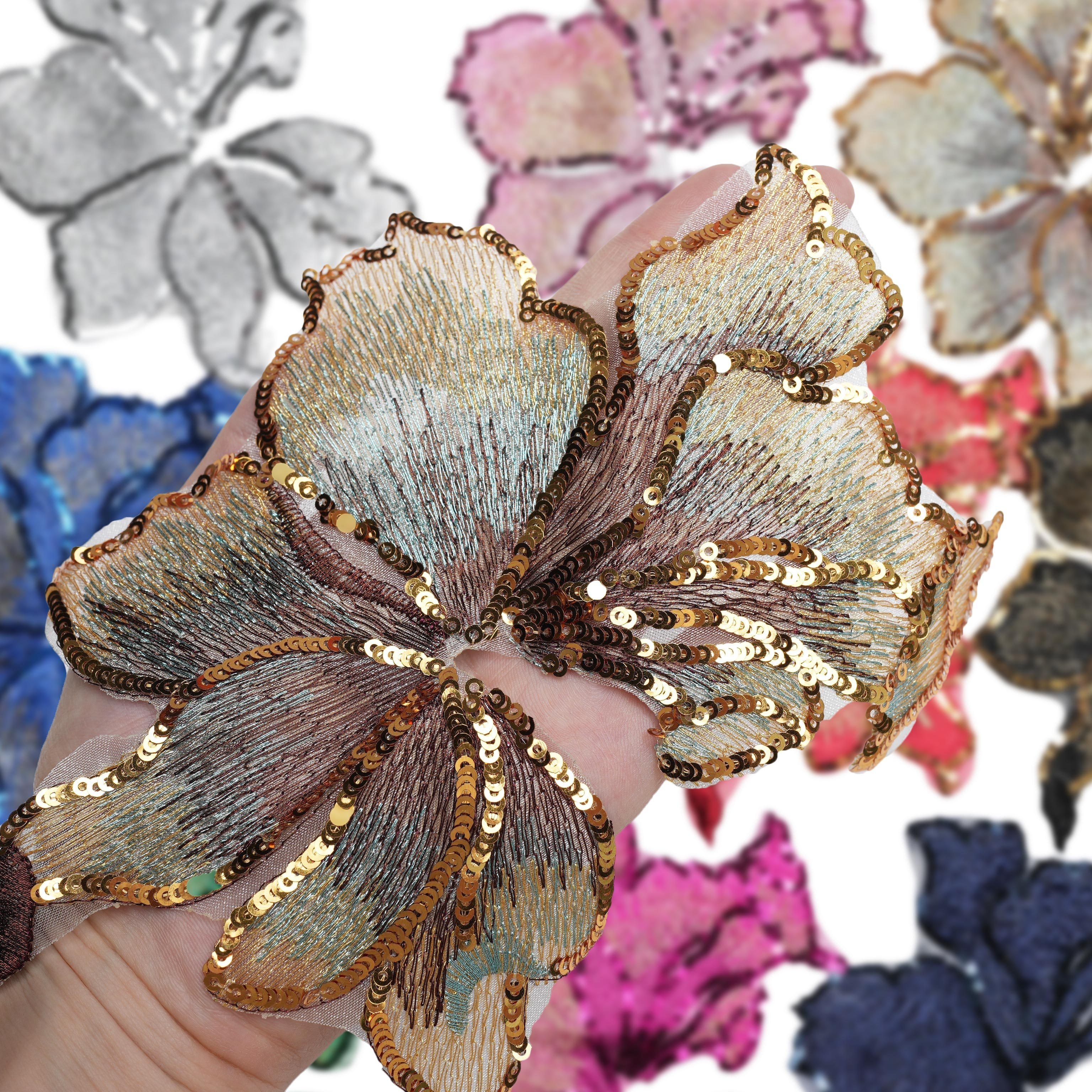 1pc floral golden sequined embroidery no cloth patch - Temu