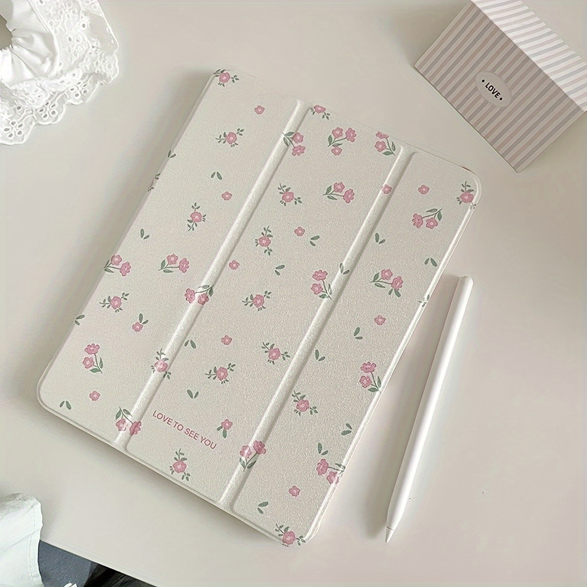 

Mirror Floral Pattern Two-in-one Acrylic Mirror Trifold Stand Protective Case For Ipad 10.2/air4/5/pro11/10th/10.9/9.7