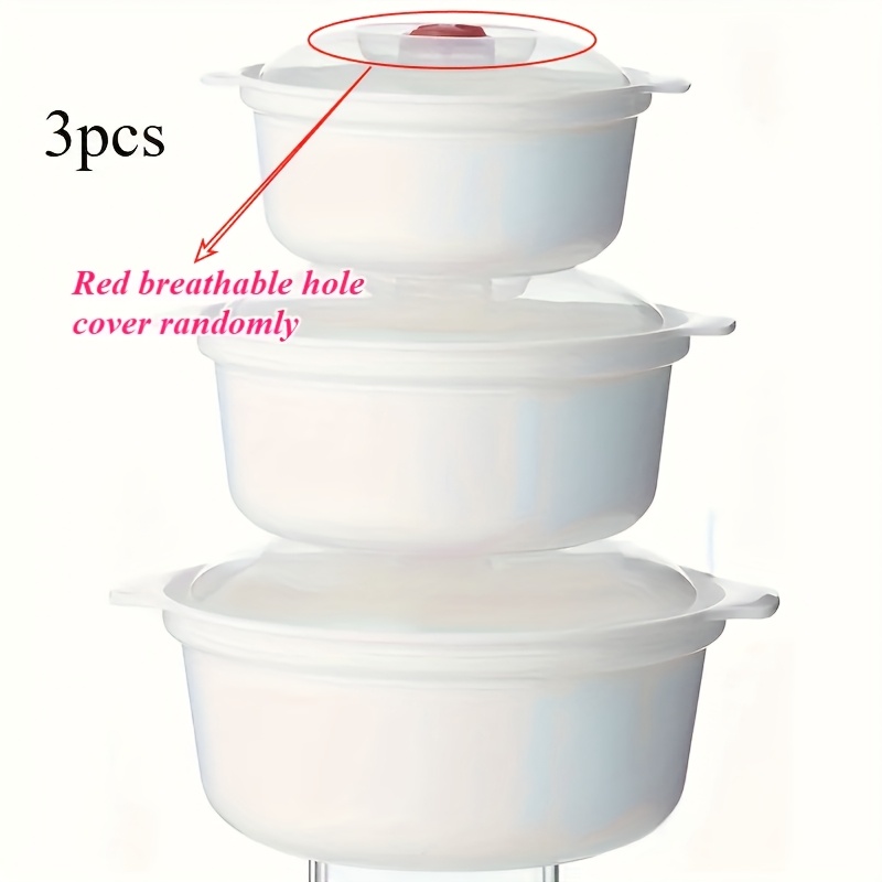 3pcs Plastic Microwave Oven And Lidded Bowl - Durable, Easy To Clean, Portable, Perfect For Home And Dining Use, Easy To Heat, Quick To Enjoy Foods, Safe Heating Is (red Breathable Lid Random Style)