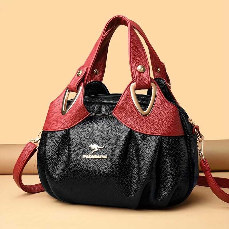 Luxurious Color-Block Design Women'S Handbag And Shoulder Bag, Crafted with Delicate Materials to Create a Fashionable Classic, Unique Metal Ring Decoration on The Handle Showcases Individual Taste