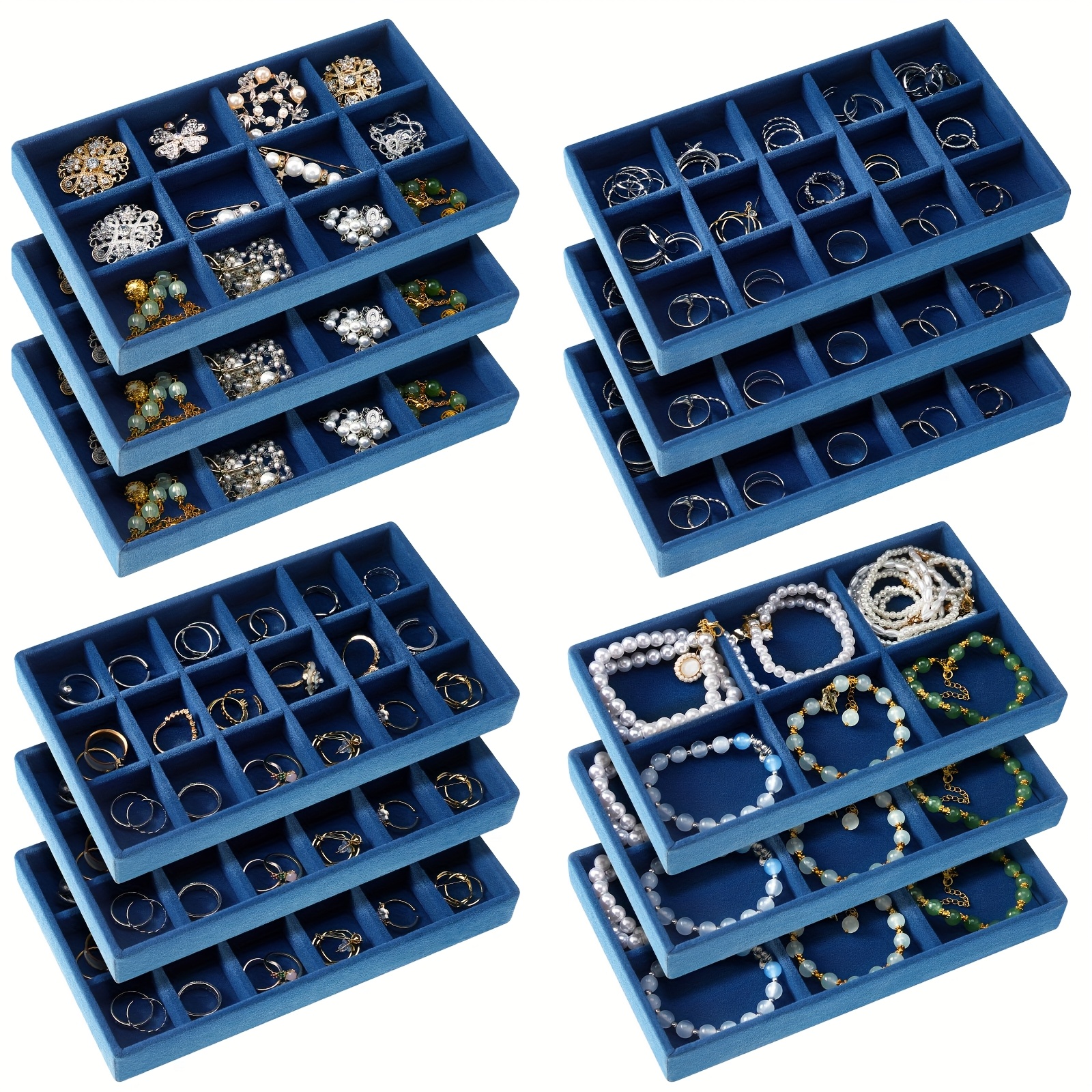 Temu – TEMU 12pcs Jewelry Tray Velvet Stackable Jewelry Organizer Trays Divided Earring Accessories Storage Containers Box, Jewelry Trays, Jewelry