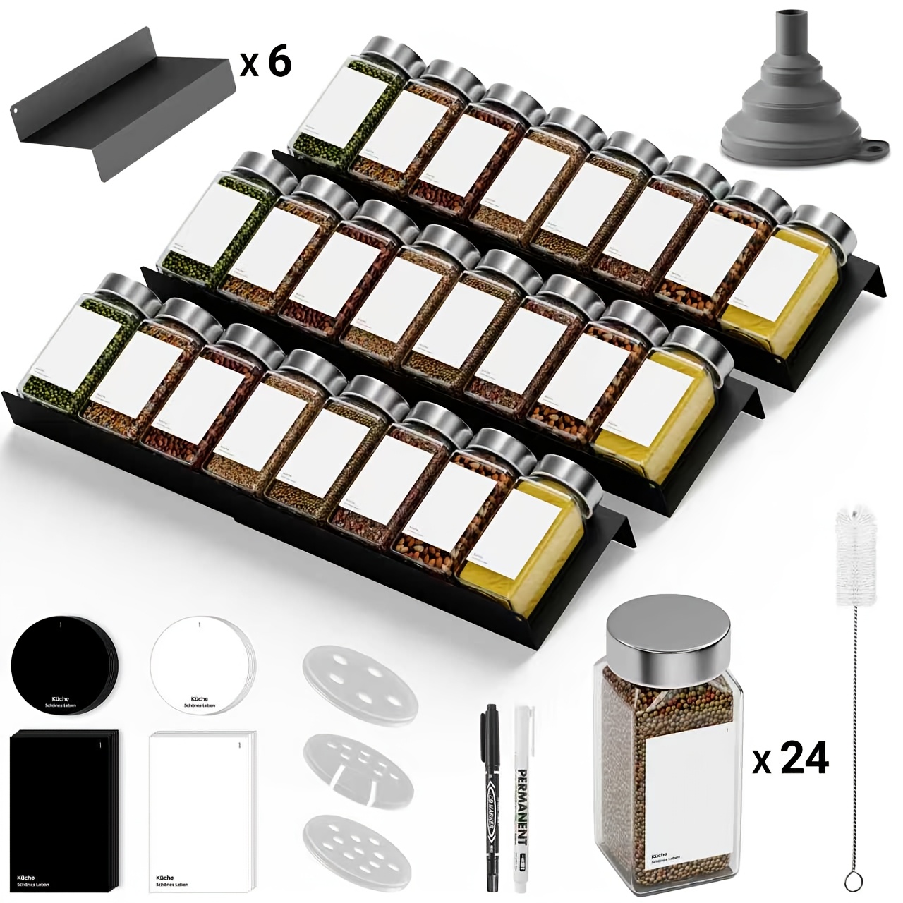 TEMU Spice Rack With Spice Jar Set, 6pcs Spice Rack (includes 24 X 120ml Spice Jars), With Labels And Pen, Suitable For All Drawers, Spice Jar Rack,