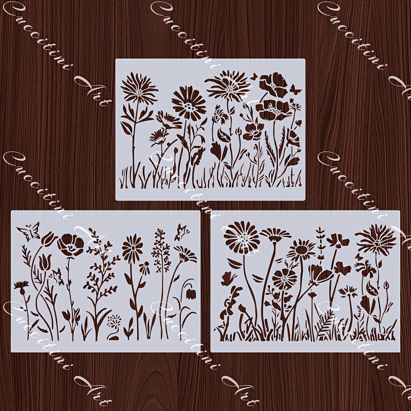 Image of 3pcs Painting Stencil Set, 16x12 Inches, Reusable Stencils For Fabric, Painting, Wood, Glass, And Diy Crafts