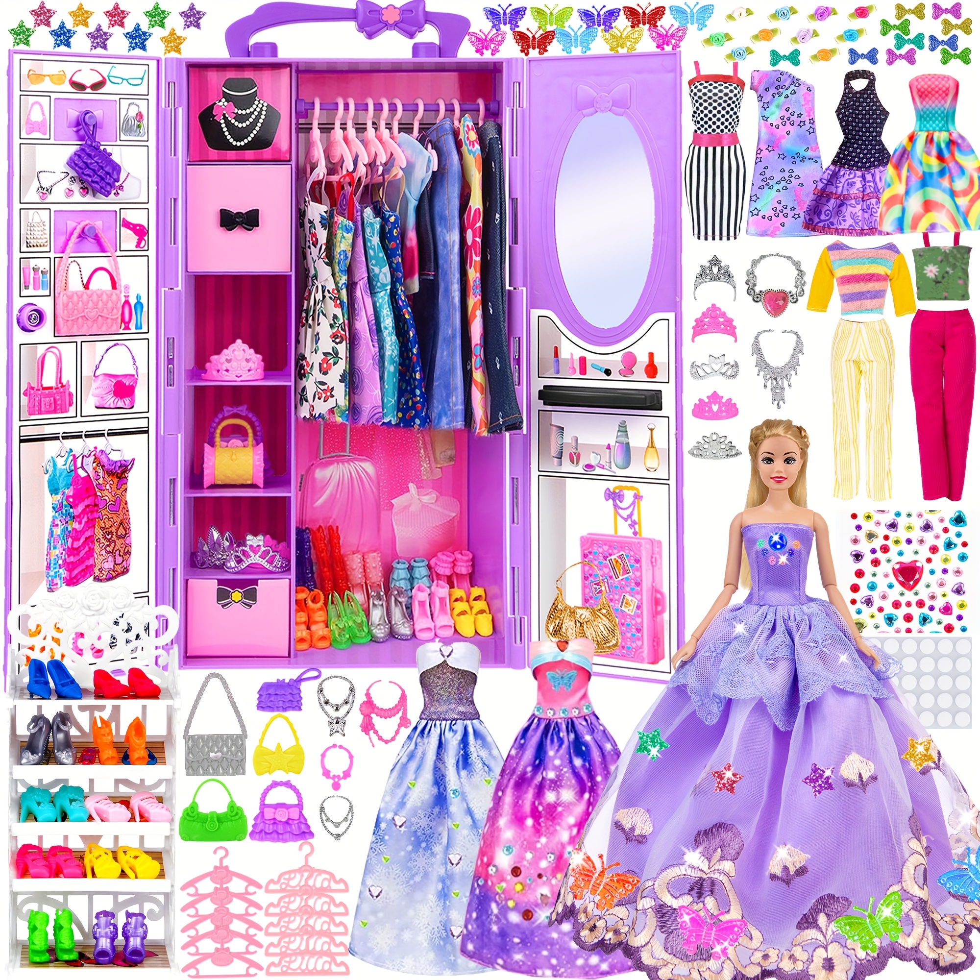 

Fashion 91pcs 11.5 Inch Girl Doll With Clothes Accessories And Closet, Princess Gowns, Fashion Dresses, Outfits, Swimsuits, Shoes, Hangers, Doll Dress Up Toys For Girls Kids Toddlers Toy Gifts