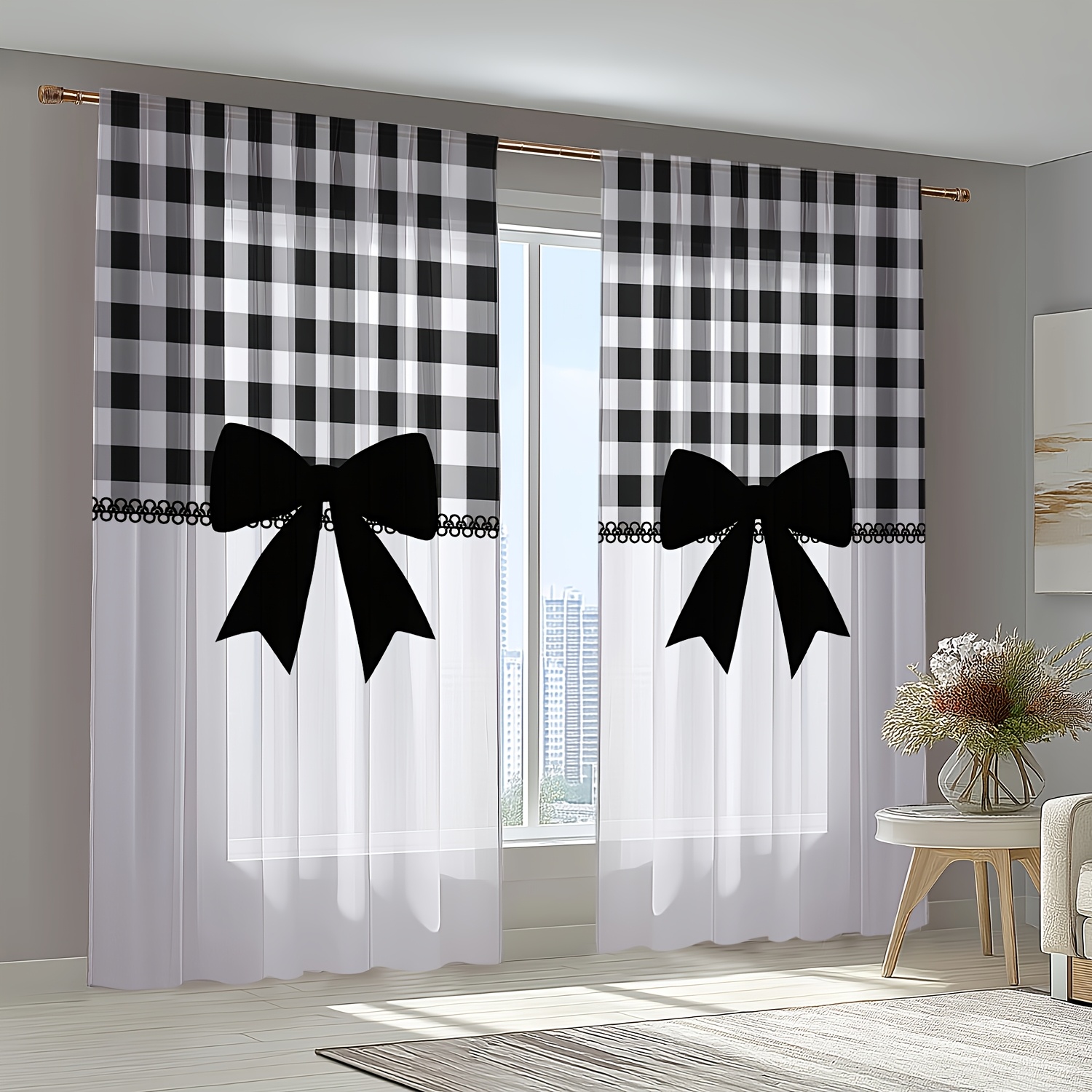 TEMU 2er-Set, Einfach Elegant, Halbtransparentes -Material, Stangen--Vorhang, Ganzjahres-Fensterdeko für Zuhause, Geeignet für Küche, Wohnzimmer,