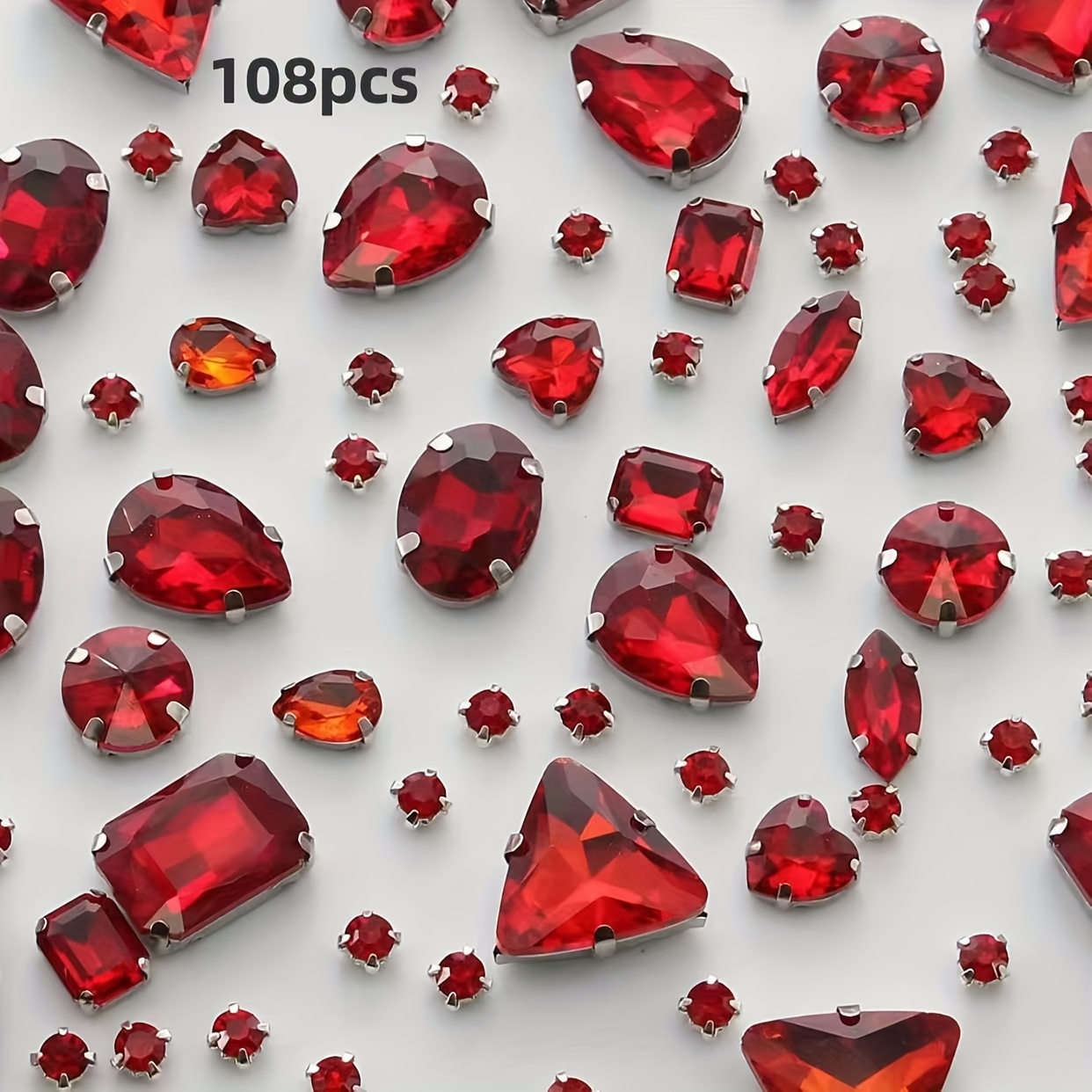 108pcs. Red Glass Drills, Round Main Feature, Multiple Sizes And Shapes, Artwork, Sewing Supplies, Knitting Supplies, Diy Apparel, Shoes, Bags, Evening Gowns, Accessories, Highlight Materials