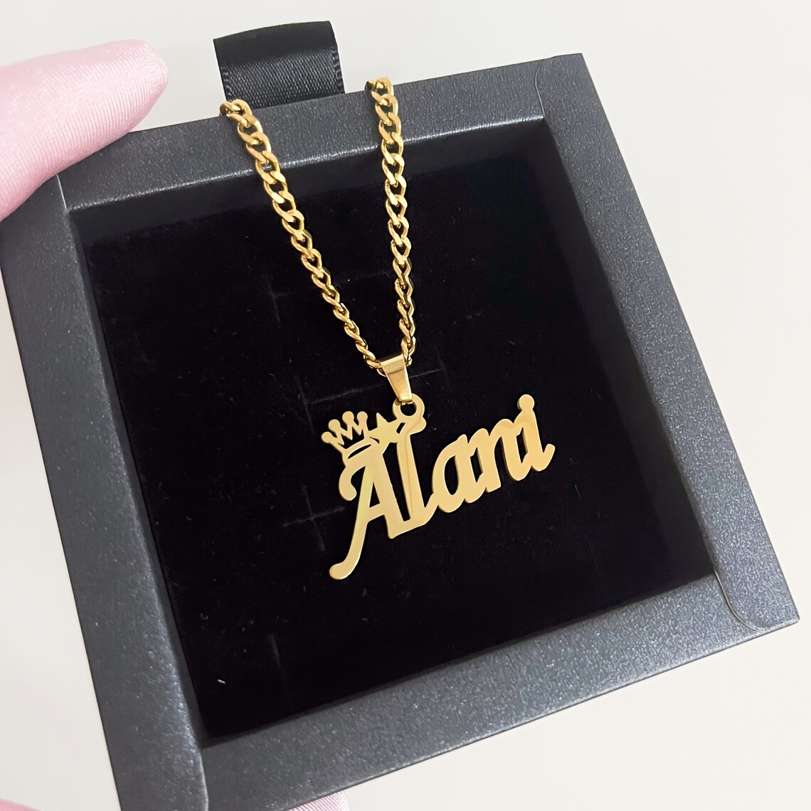 TEMU Custom 4mm Cuban Link Chain Crown Name Necklace, Stainless Steel Star Name Necklace, Personalized Detachable Tag Pendant Necklace, Everyday