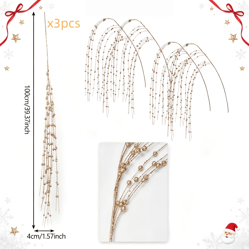 TEMU 3-pack Extra Long 41.34-inch Artificial Christmas Tree Branches For Christmas Tree Wreaths, Shiny Vase Floral Decor, Wedding, Party, Banquet