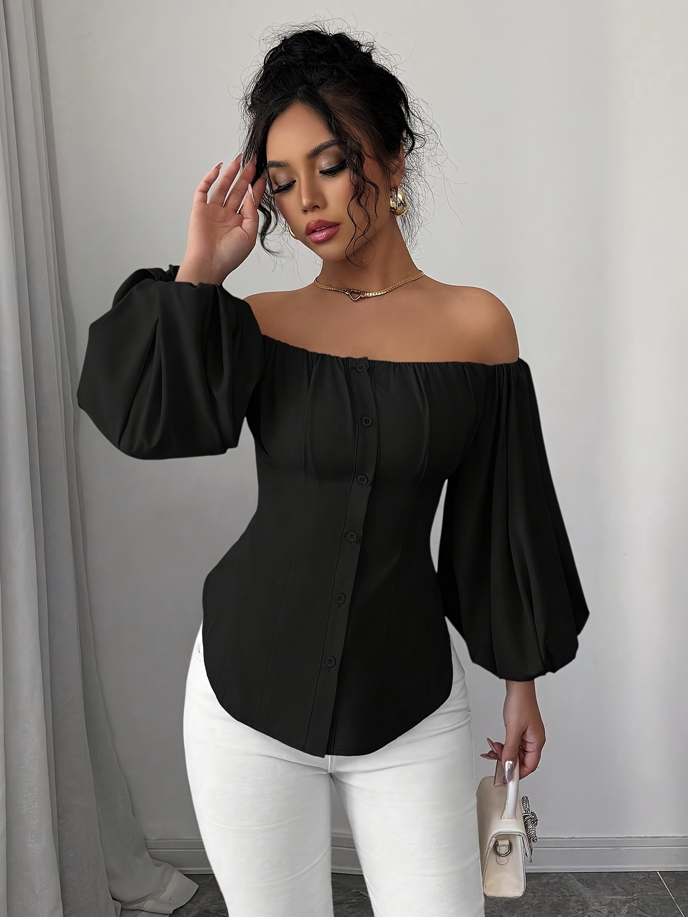 Off Shoulder Puff Sleeve Top | Ardene AMERI OFF SHOULDER COMPACT 