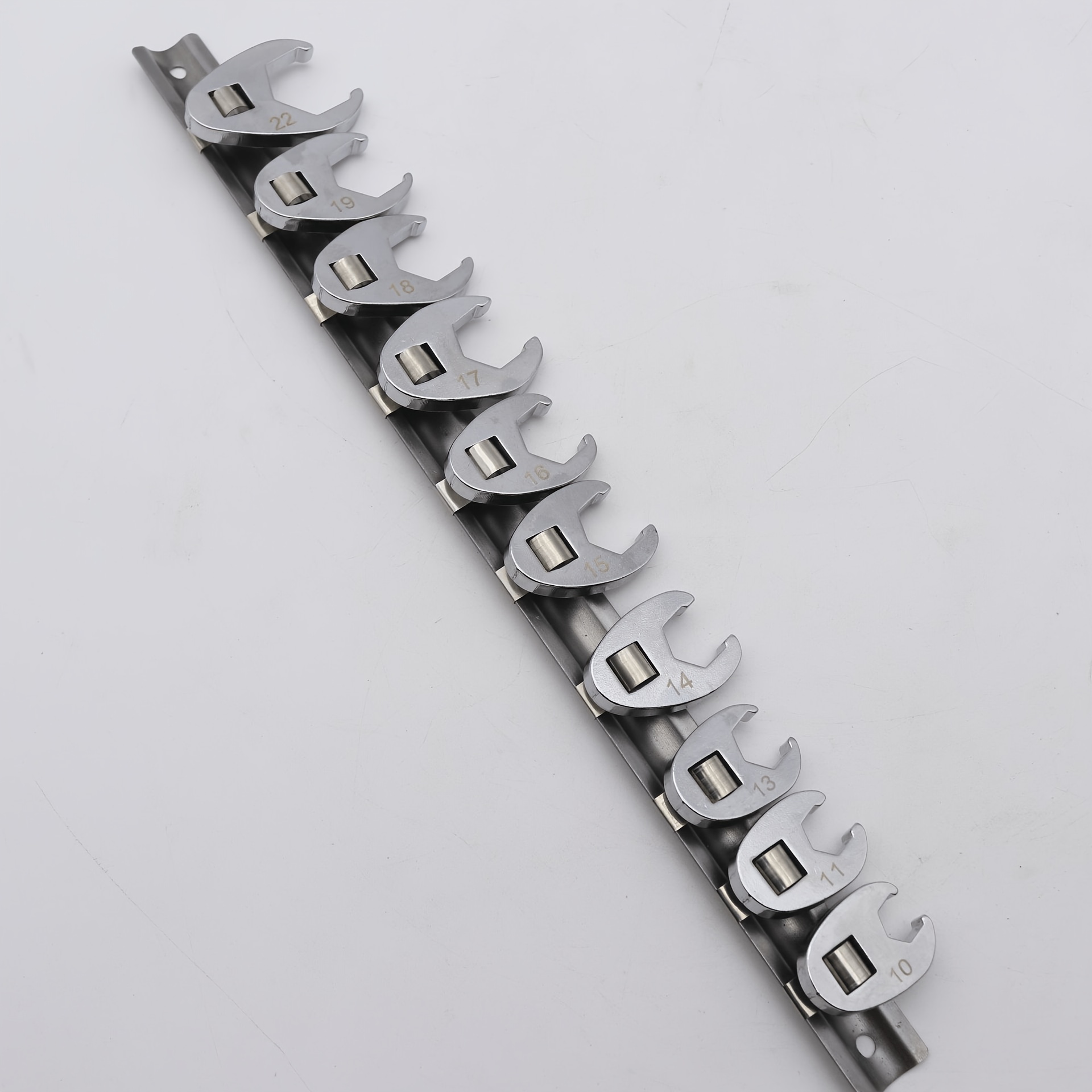 TEMU 11pcs Set (3/8-inch Drive Adjustable Open-end Wrench Set And Storage Rail), 10pcs 22mm Open-end Wrench Heads, Chrome-vanadium Steel, Compatible