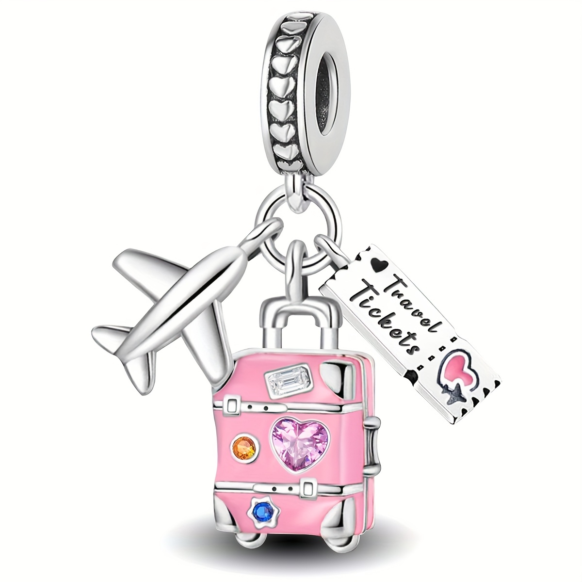 Image of 1pc Travel Theme Pendant, 925 Silver Plated Pendant Fit Bracelet Bangle Necklace, Jewelry Making Additions Valentine's Day Mother's Day Gift For Women