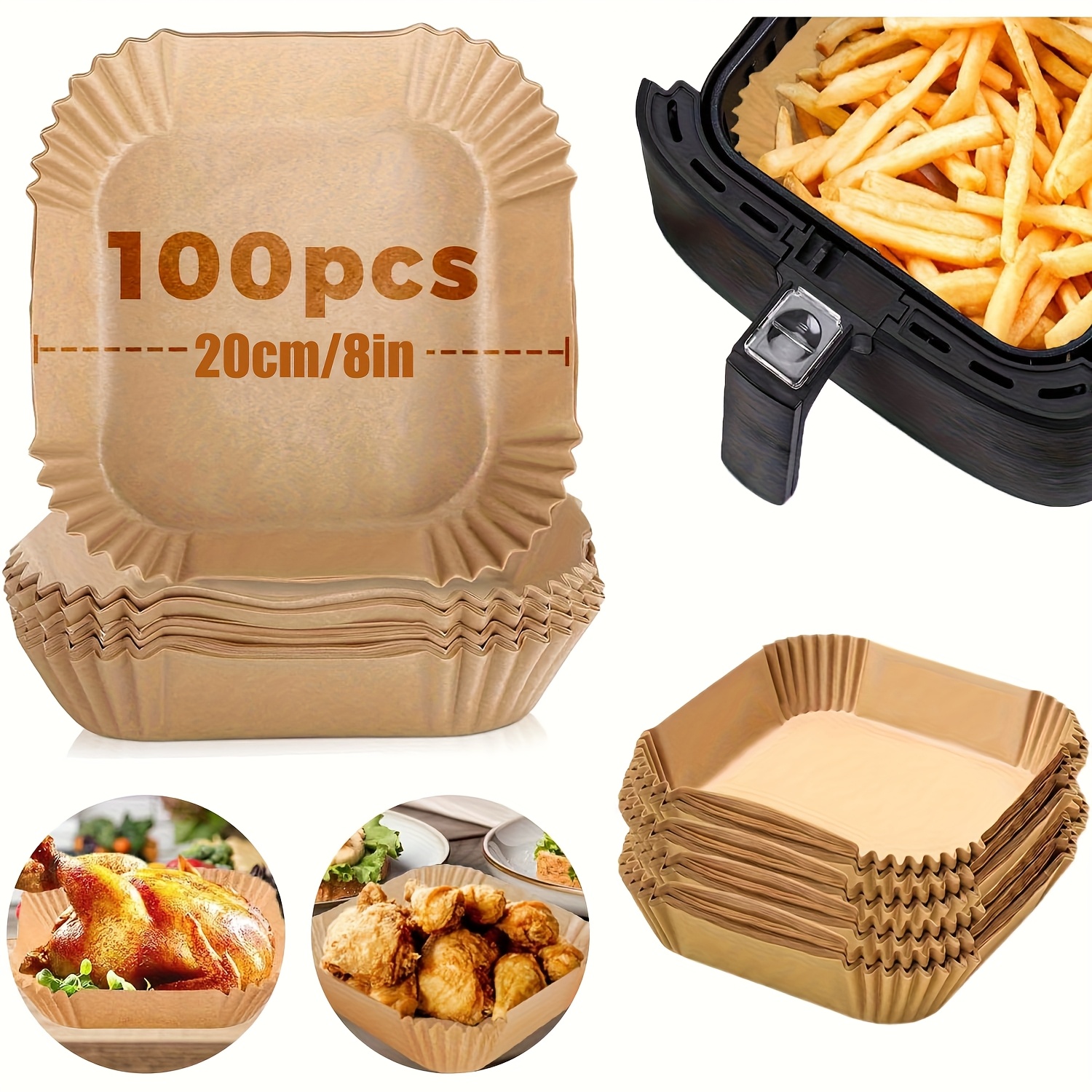 200 Stück Luftfritteuse Einsätze 20,3cm - Pergamentpapier, Antihaftbeschichtet, Für 5-8 QT Geräte