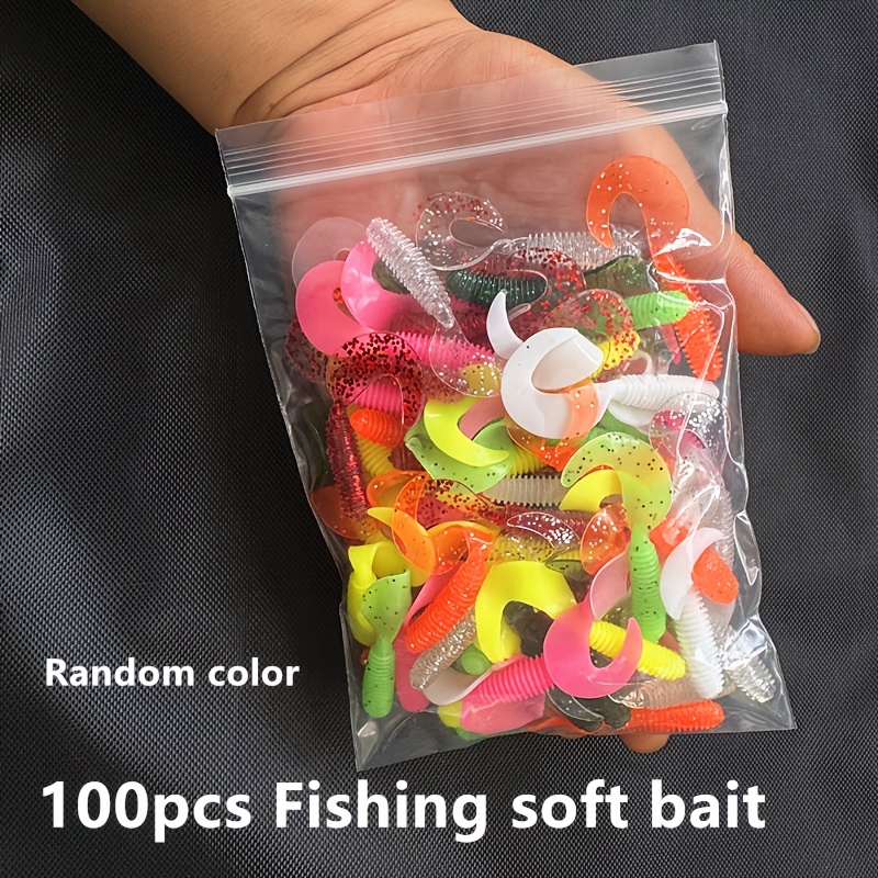 Image of 100pcs Soft Worms In Bag, Random Colors, Bait For Fishing, Length 1.97in With Rotating Tail Dynamic Lure, Fishing Bait Fake Worms, Suitable For Sea Fishing, Angling Lure