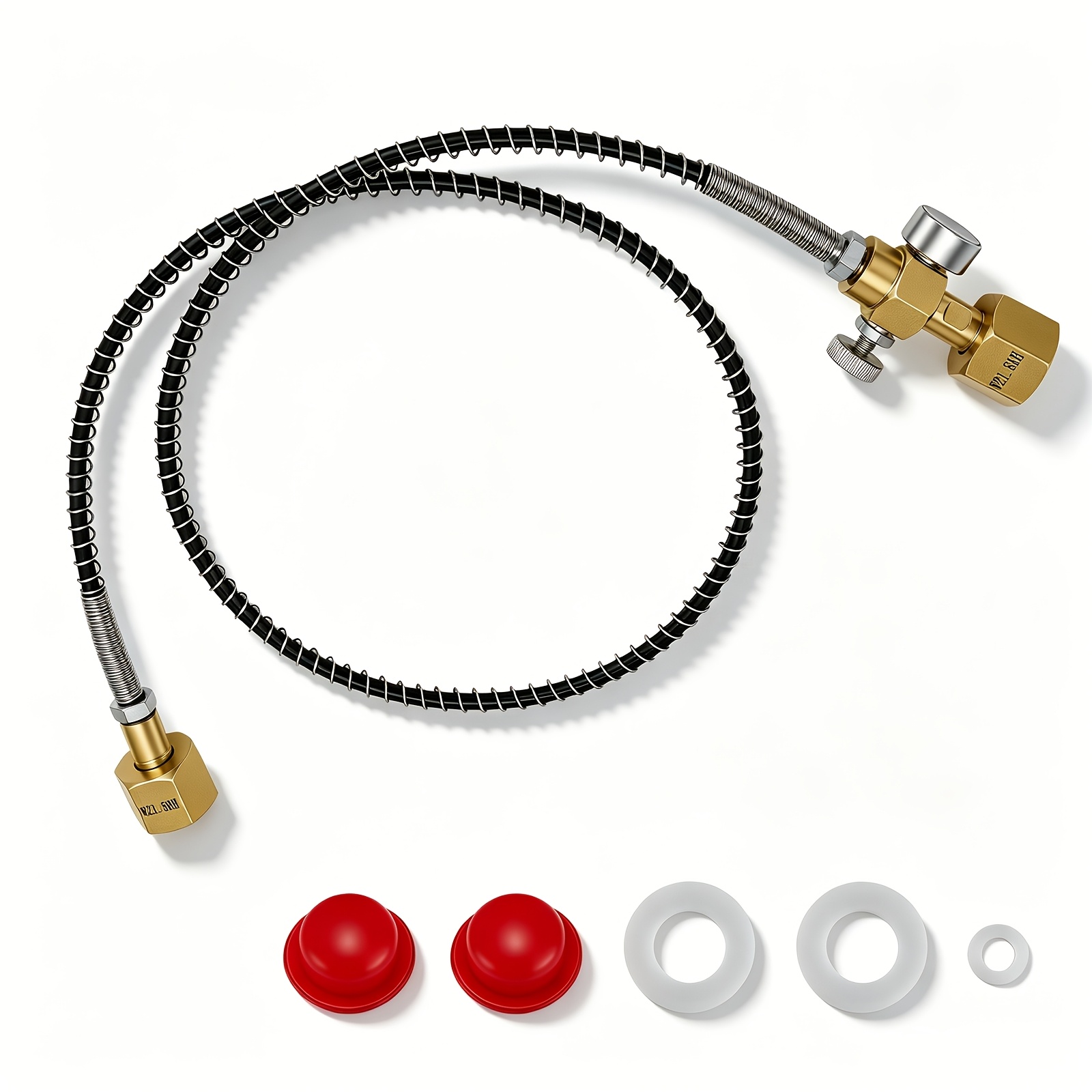Image of 1m Gas Refill Hose With Pressure Gauge, Dual W21.8-14 Right Thread Co2 Transfer Tube For Co2, Argon, Helium & Shielding Gas
