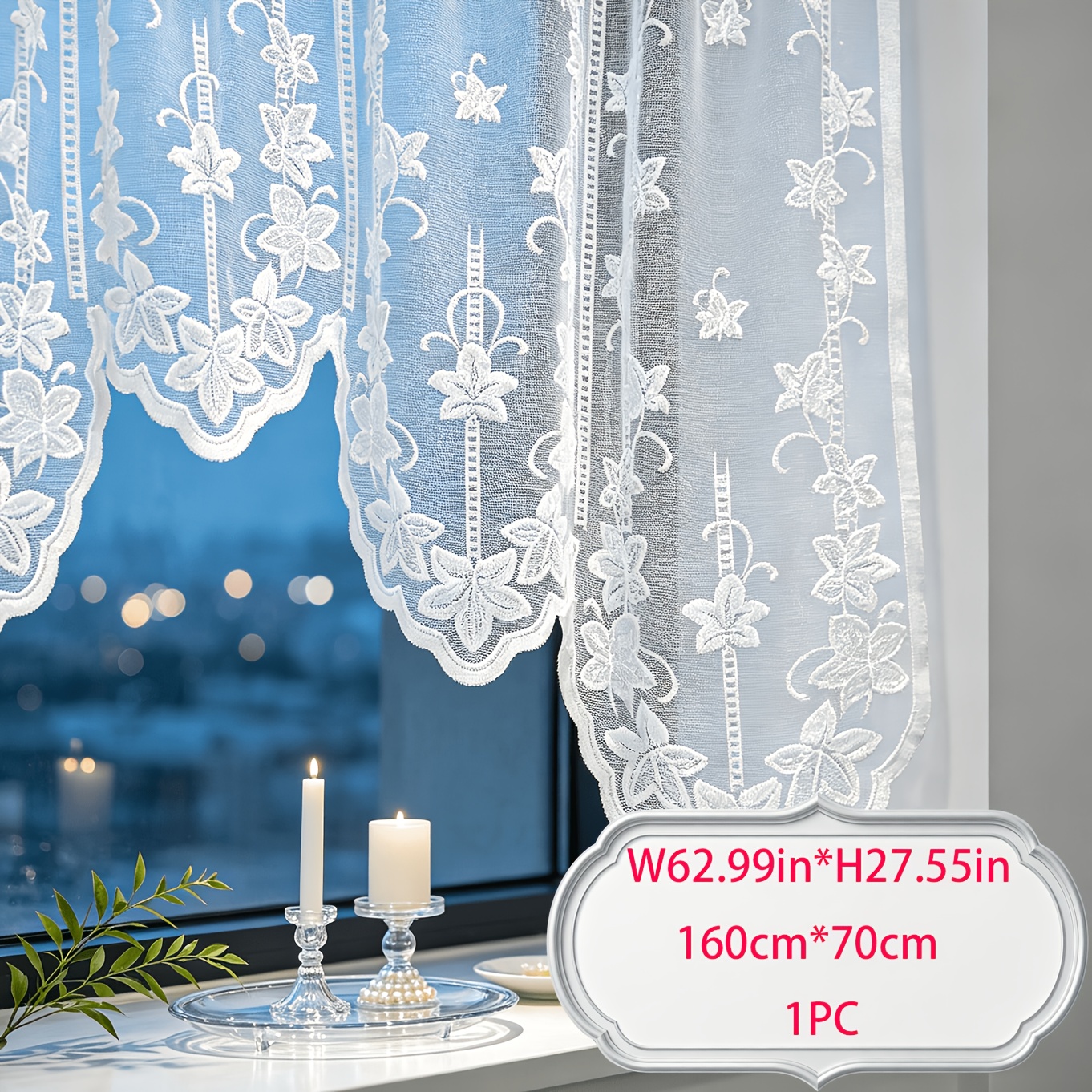 TEMU 1pc Vine Bud Lace Short Curtain, Semi-sheer Rod Pocket, Vintage Irregular Wave Hem Sheer Gauze Curtain, Coffee Shop Counter Decoration Curtain,