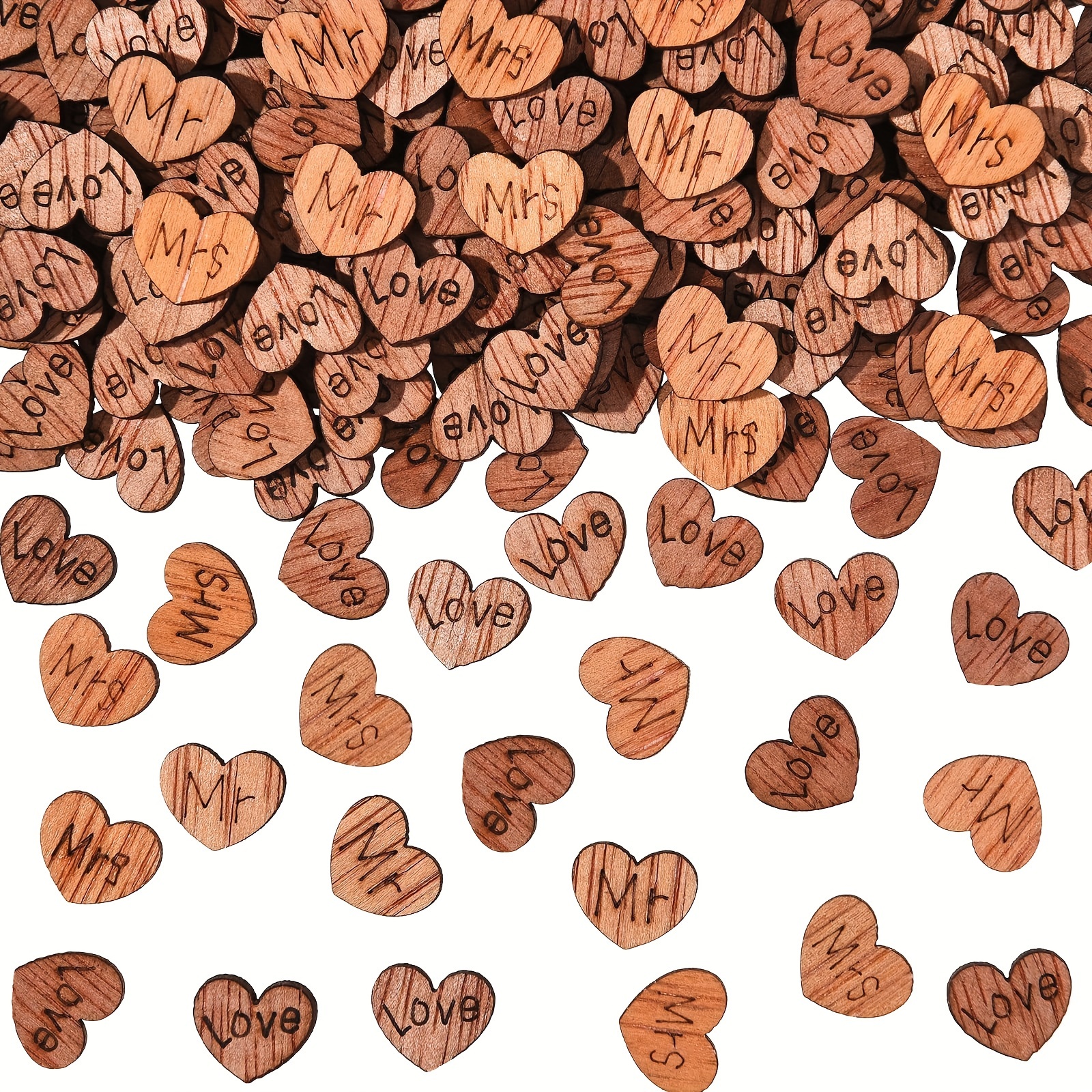 Image of 400pcs Of Rustic Wedding Decorations, Wooden Heart Confetti, Easy Valentine's Day Table Decor, Country Wedding Decorations, Rustic Wedding Party Table , Mixed Assortment