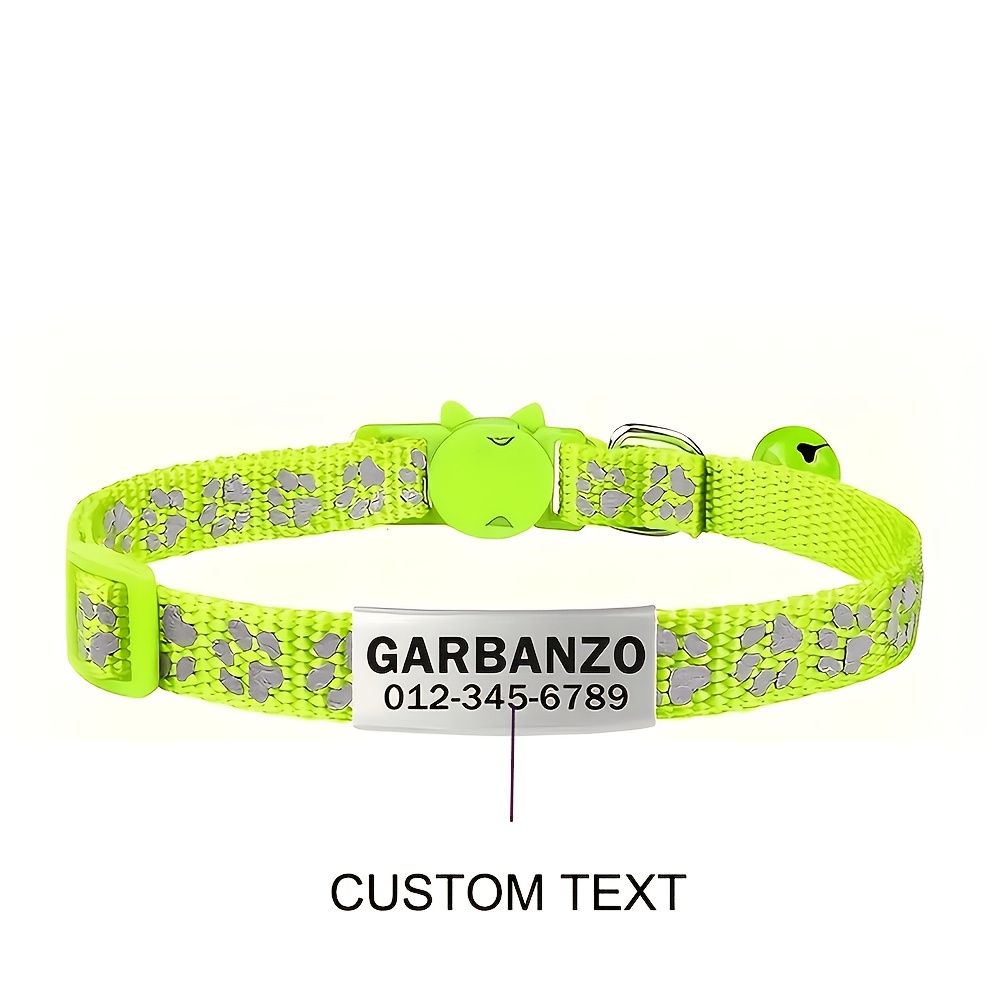 Custom Laser Engraved Pet Name Collar with Reflective Paw Print