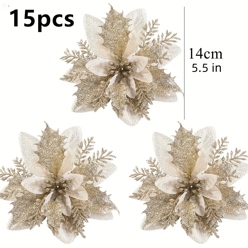 TEMU 15pcs Poinsettia Flowers - For Christmas, Weddings & Decorations, Christmas Decor