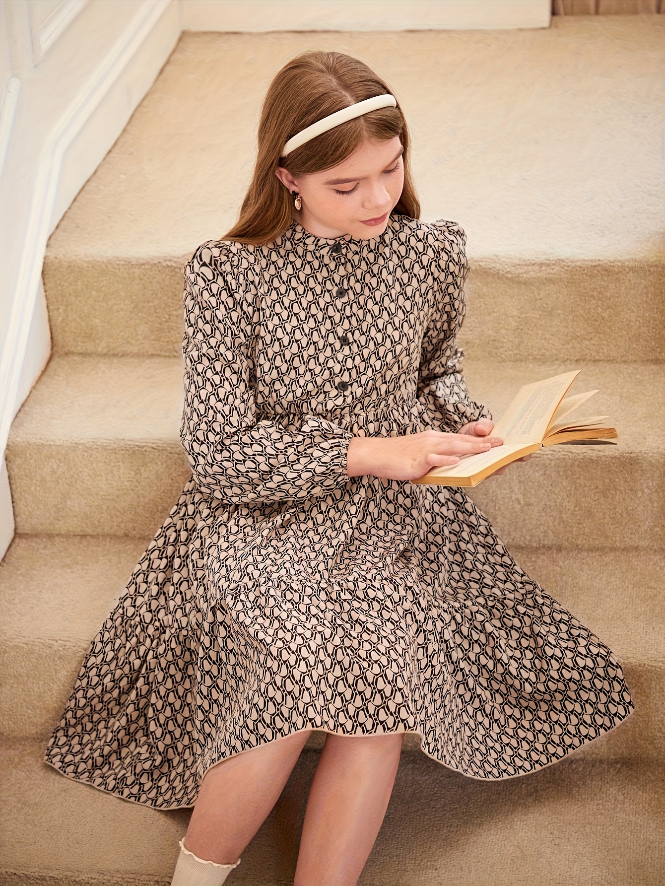 girls casual ditsy floral dress suitable tween girls sleeve - Temu