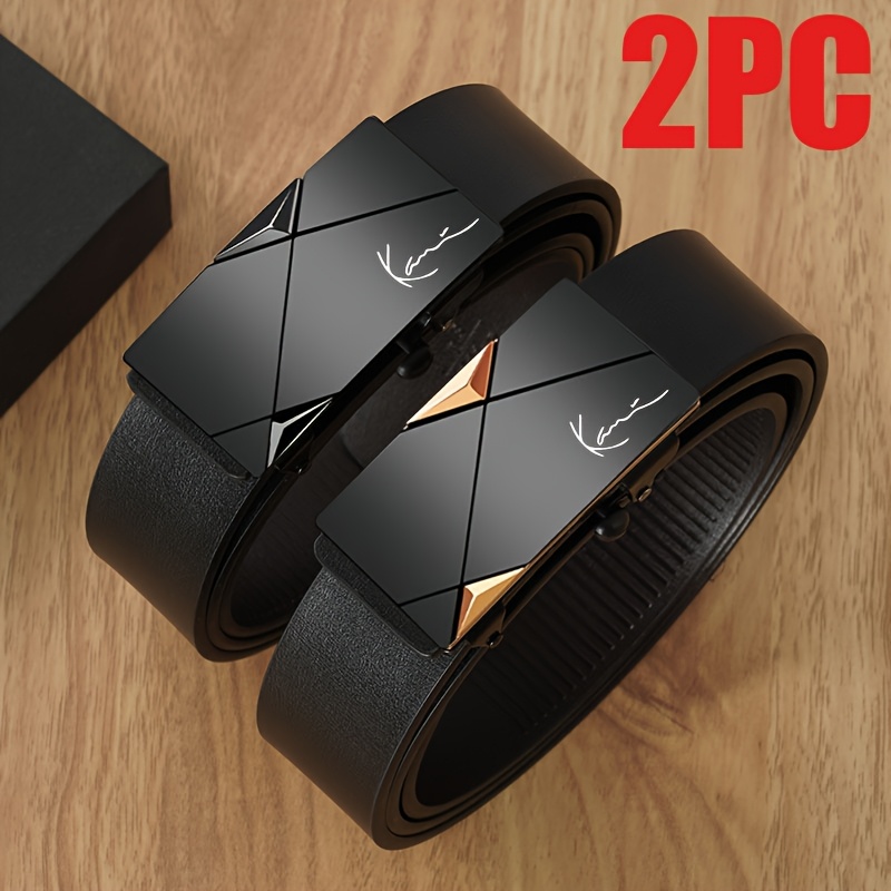 2pcs mens belts automatic   belt business casual faux leather mens fashion belt fashionable easy design mens accessory   size or multi size suitable for office and casual wear ideal holiday gift
