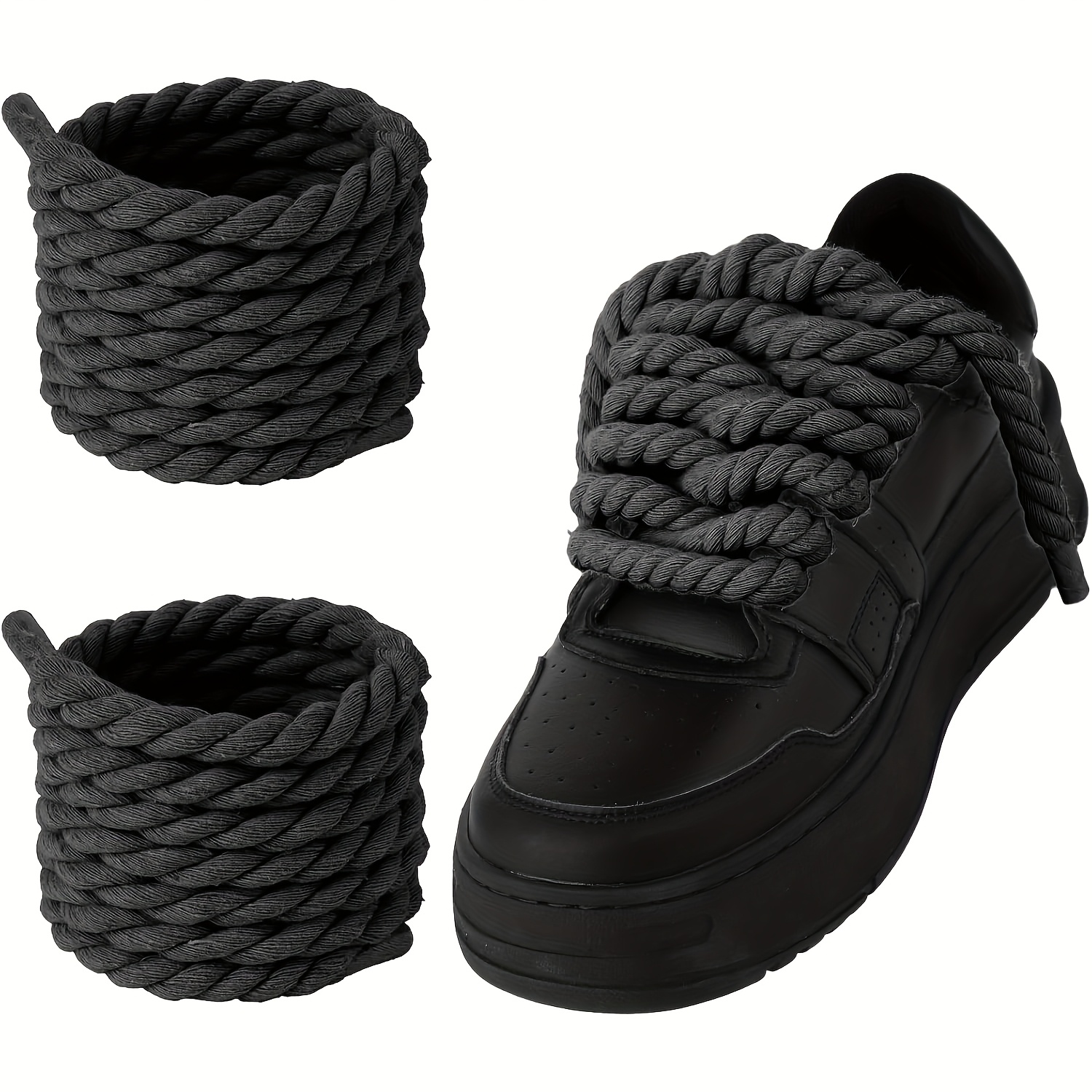 E-shop 2 Stück Handgeflochtene Schnürsenkel – Langlebig Stilvoll, Dicke Schnürsenkel für Sneaker, Canvas-Schuhe & Freizeitschuhe in Weiß, Schwarz