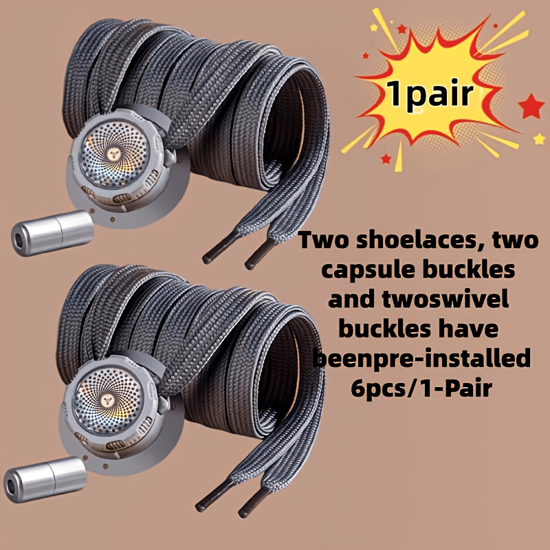 TEMU 1 Pair Of No-tie Shoelaces, Pre-installed, Includes 2 Capsule Buckles, 2 Shoelaces, And 2 Shoe Locks. No-tie Shoe Locks, 6pcs Set - Rotating