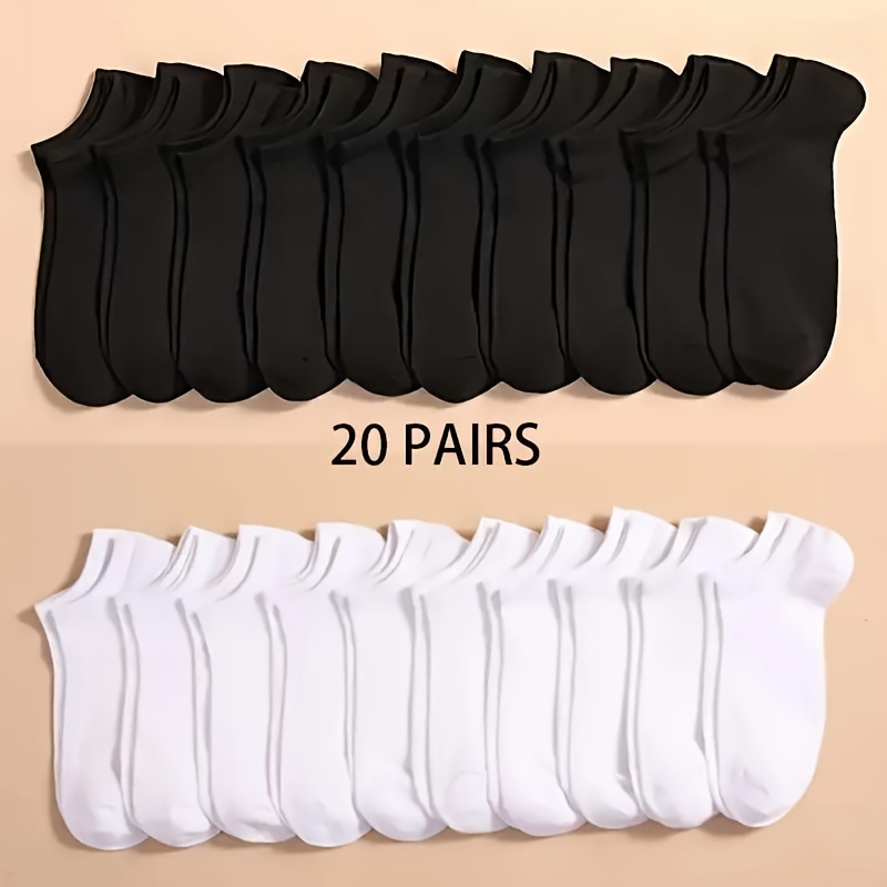 

10/20 Pairs Unisex Black & White Ankle Socks, Low Cut Breathable Cotton Blend Comfortable Non-slip Boat Socks, Odor-reducing Sports Socks For Everyday Wear