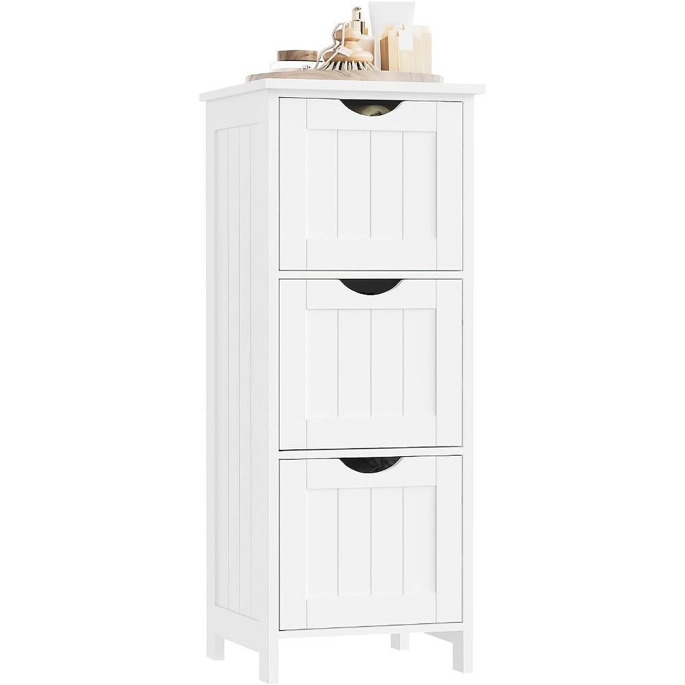 Image of 1pc Bathroom Cabinet, Side Cabinet With 3 Drawers, Ultra-thin Bathroom Shelf, Living Room, Kitchen, Modern, White, 32 X 81 X 30cm