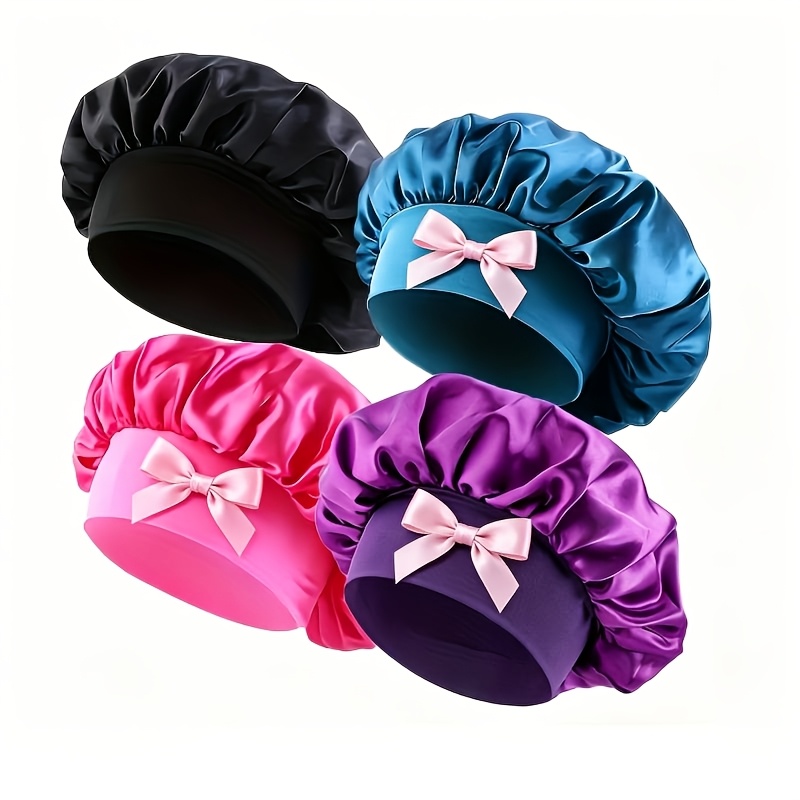 TEMU Fashion Satin Sleep Caps With Loose Straps For Women- Elastic For , Hair Protection, And Gentle - Size Fits All, Lightweight, Breathable, And