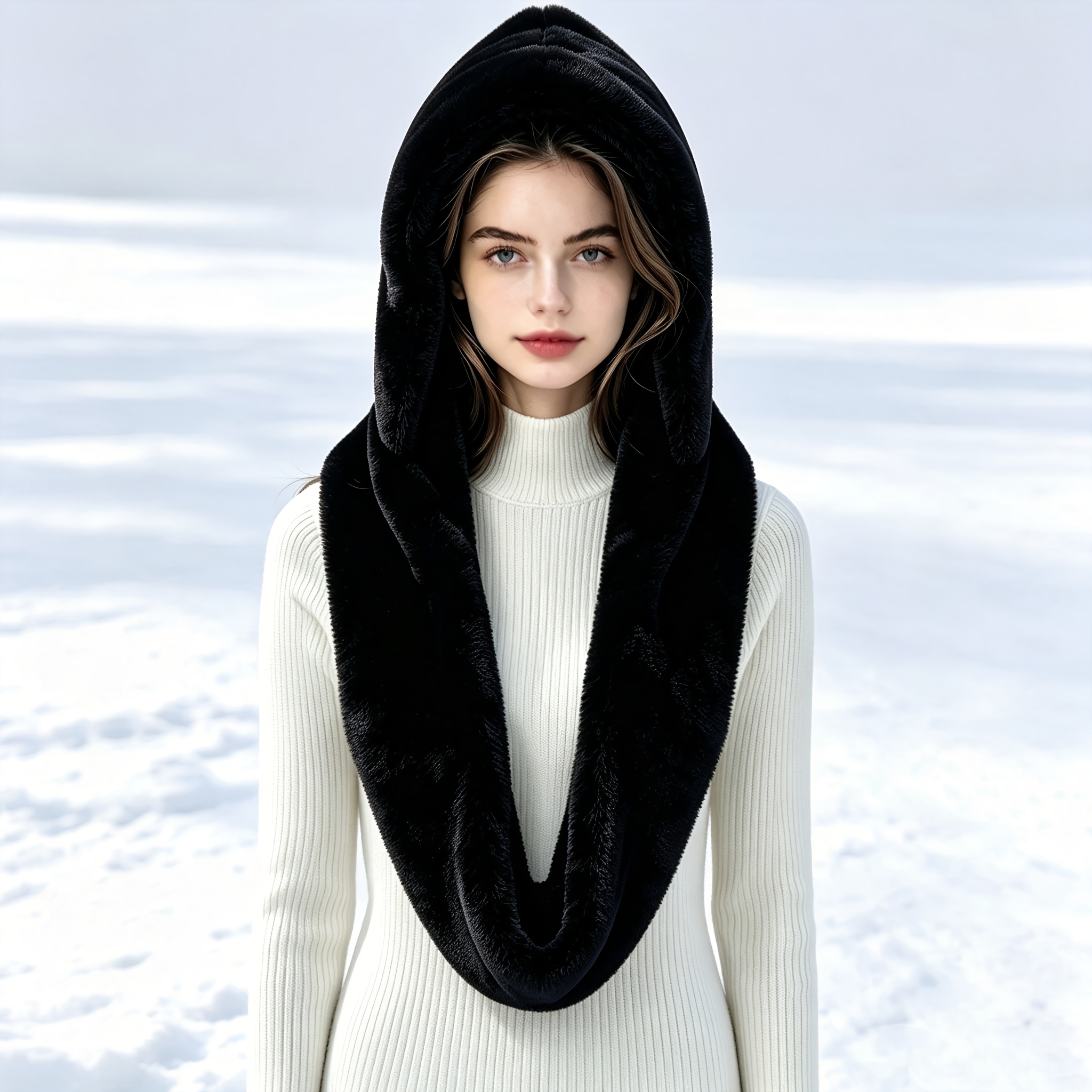 TEMU Thickened Plush Balaclava Hat, Autumn Winter Warm Headwear, Skiing Riding Windproof Face Protection Warm Pullover Hat, Christmas